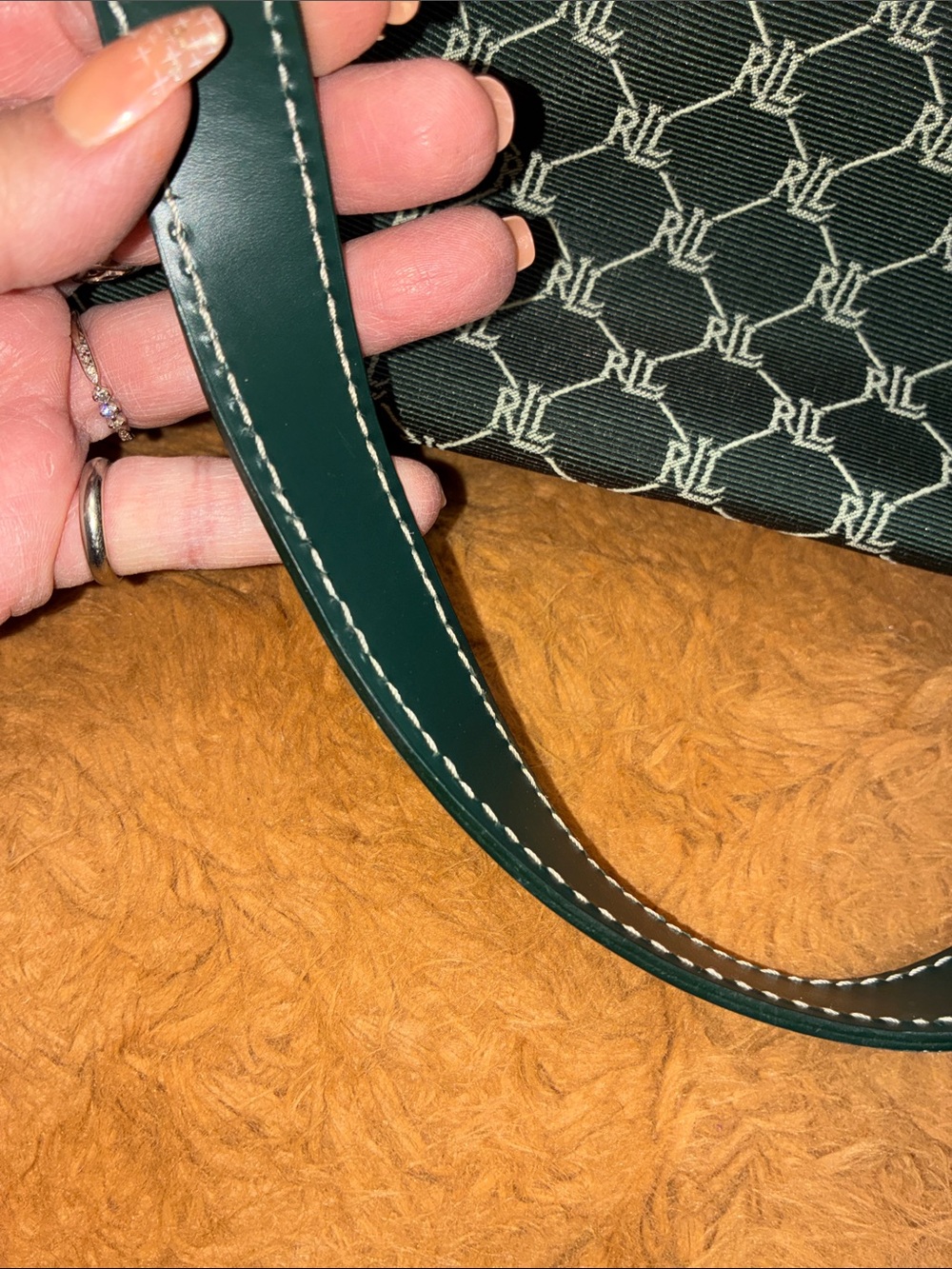 Ralph Lauren Dark Green All-Over RL Logo Tote - Picture 11 of 16